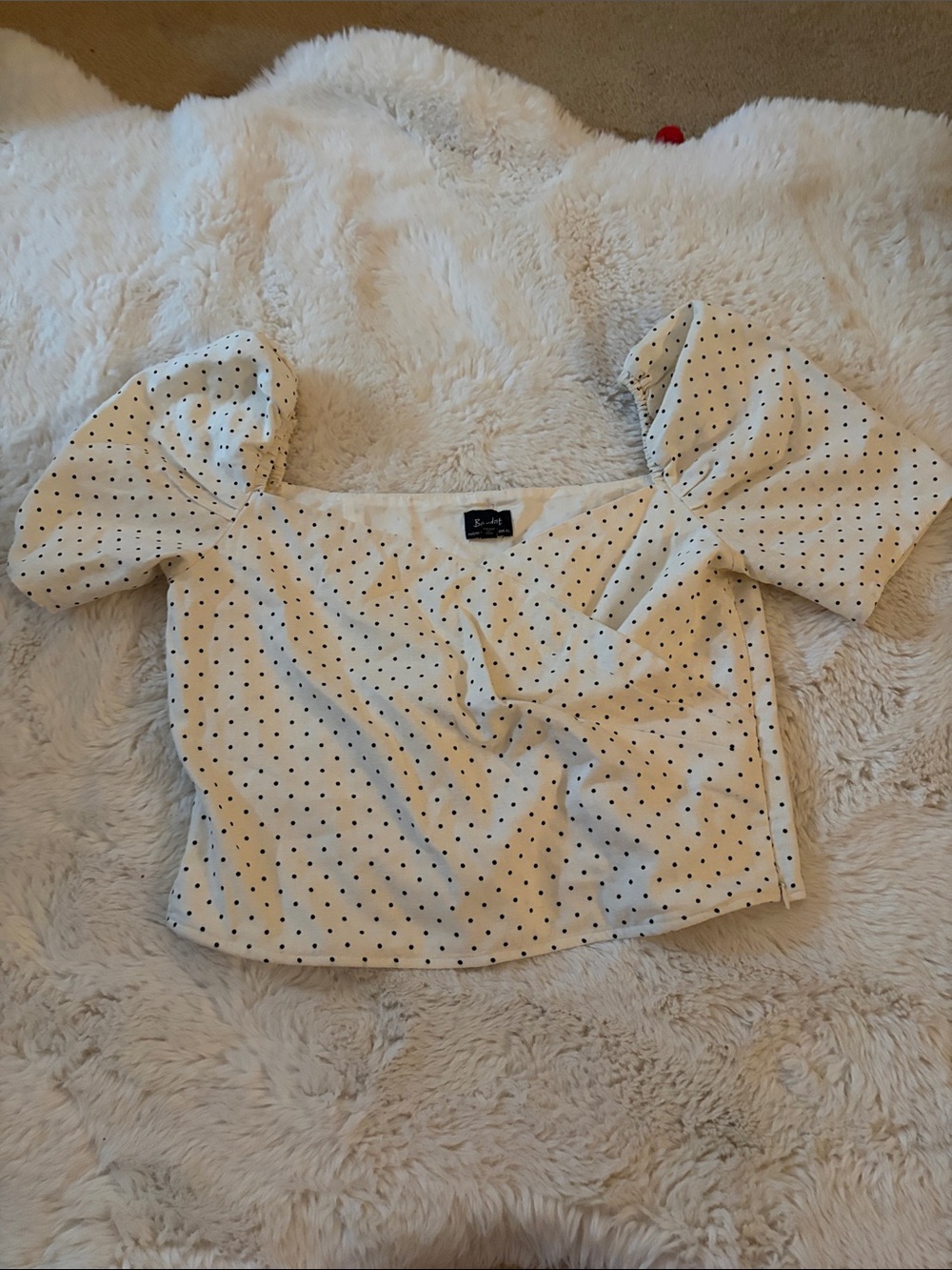 Bardot White Crop Top with Black Polka Dots